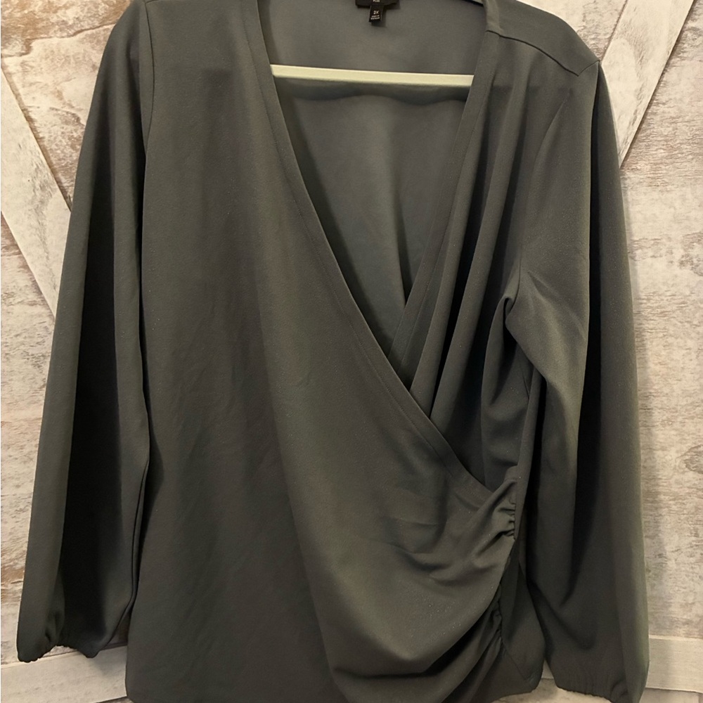 Talbots Charcoal Wrap with shimmer Blouse